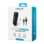 Chargeur auto 1xUSB 2A + Câble Micro USB Type C - Forever