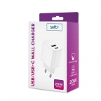 Adaptateur chargeur secteur ultra rapide 1xType C + 1xUSB - 20W - Blanc - Setty