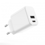 Adaptateur chargeur secteur ultra rapide 1xType C + 1xUSB - 20W - Blanc - Setty