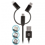 USB data cable charge and sync - iPhone/Android - 3 in 1 - Black - Forever