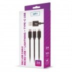 USB data cable charge and sync - iPhone/Android - 3 in 1 - Black - Setty