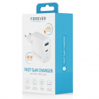 Adaptateur chargeur secteur rapide 1xUSB-C + 1xUSB - PD QC - 45W - Forever