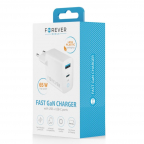 Fast wall charger adapter 1xUSB-C + 1xUSB - PD QC - 65W - Forever