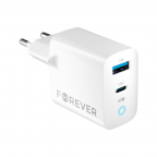 Fast wall charger adapter 1xUSB-C + 1xUSB - PD QC - 65W - Forever