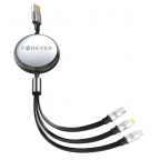 Câble de Charge et Synchro rétractable 3 en 1 USB/Light+2xUSB-C - 1.2m 100w - Forever