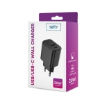 Ultra Fast wall charger adapter 1xType C + 1xUSB - 20W - Setty