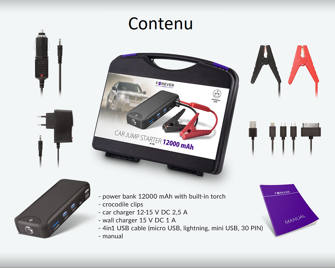 1 Pièce Acezuk Batterie De Secours De Démarrage D'urgence De Voiture Noire  Avec Courant De Crête De 5000 A, Écran À Affichage Numérique Et Câble De  Charge Dc, Adapté À Toutes Les