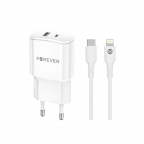 Travel Charger 1xUSB 1xUSB-C + Câble USB-C Lightning - 20W - Forever