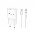 Travel Charger 1xUSB 1xUSB-C + Cable USB-C USB-C - 20w - Forever