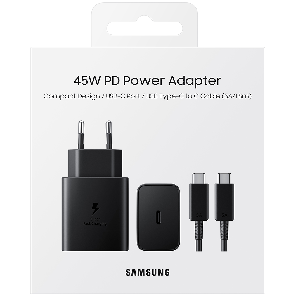 Samsung Chargeur Secteur rapide USB-C 45W + câble USB-C - Noir -  EP-T4510XBE - Packaging Original - Univertel